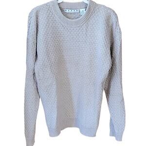 Basix Mens Sweater Beige Textured Knit Crewneck Pullover Size XL Tall Minimalist